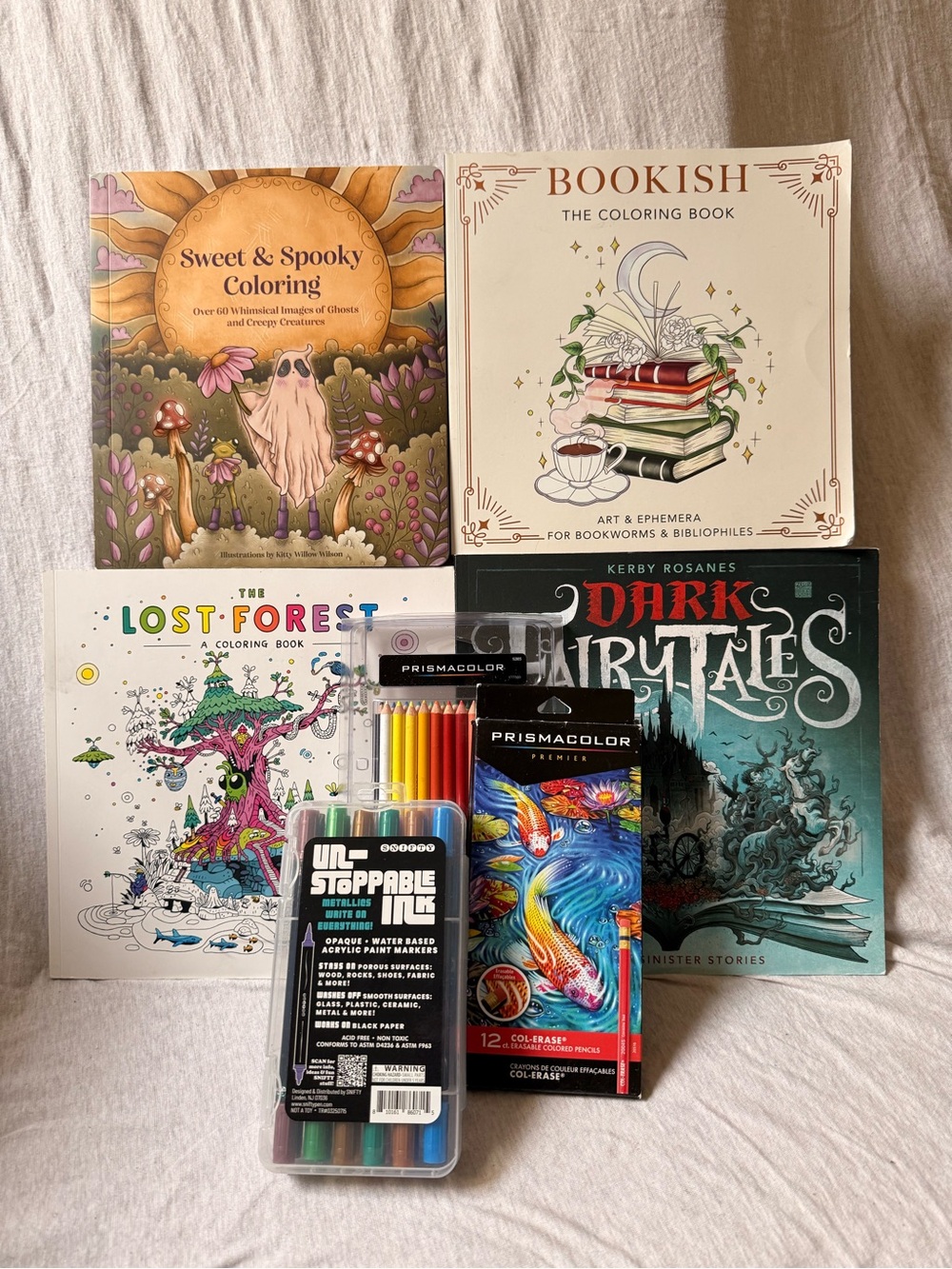 Adult Coloring Books Bundle with Prismacolor Pencils & Paint Markers